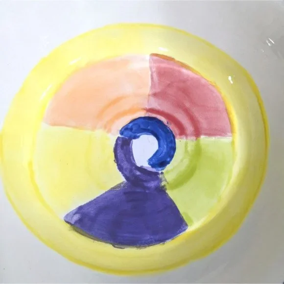 Vintage 1999 Hand Painted Serving Bowl Rimmed 11" Signed Sims Bold Rainbow - Picture 4 of 8